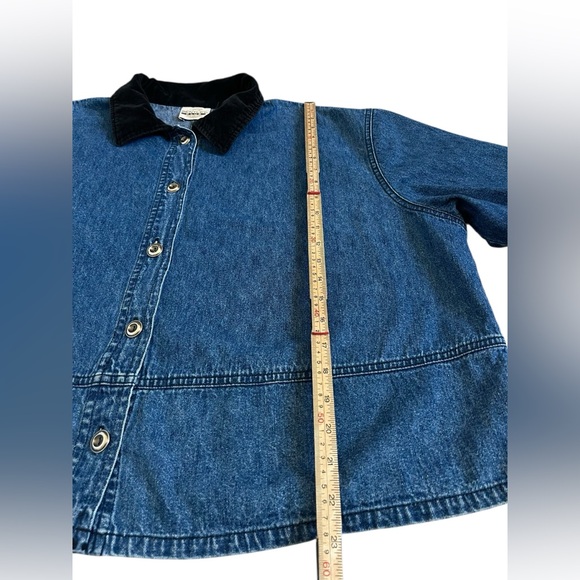 Vintage 90s Bentley Plus Denim Shirt Jacket 16W Corduroy Collar Button Front - Picture 4 of 8
